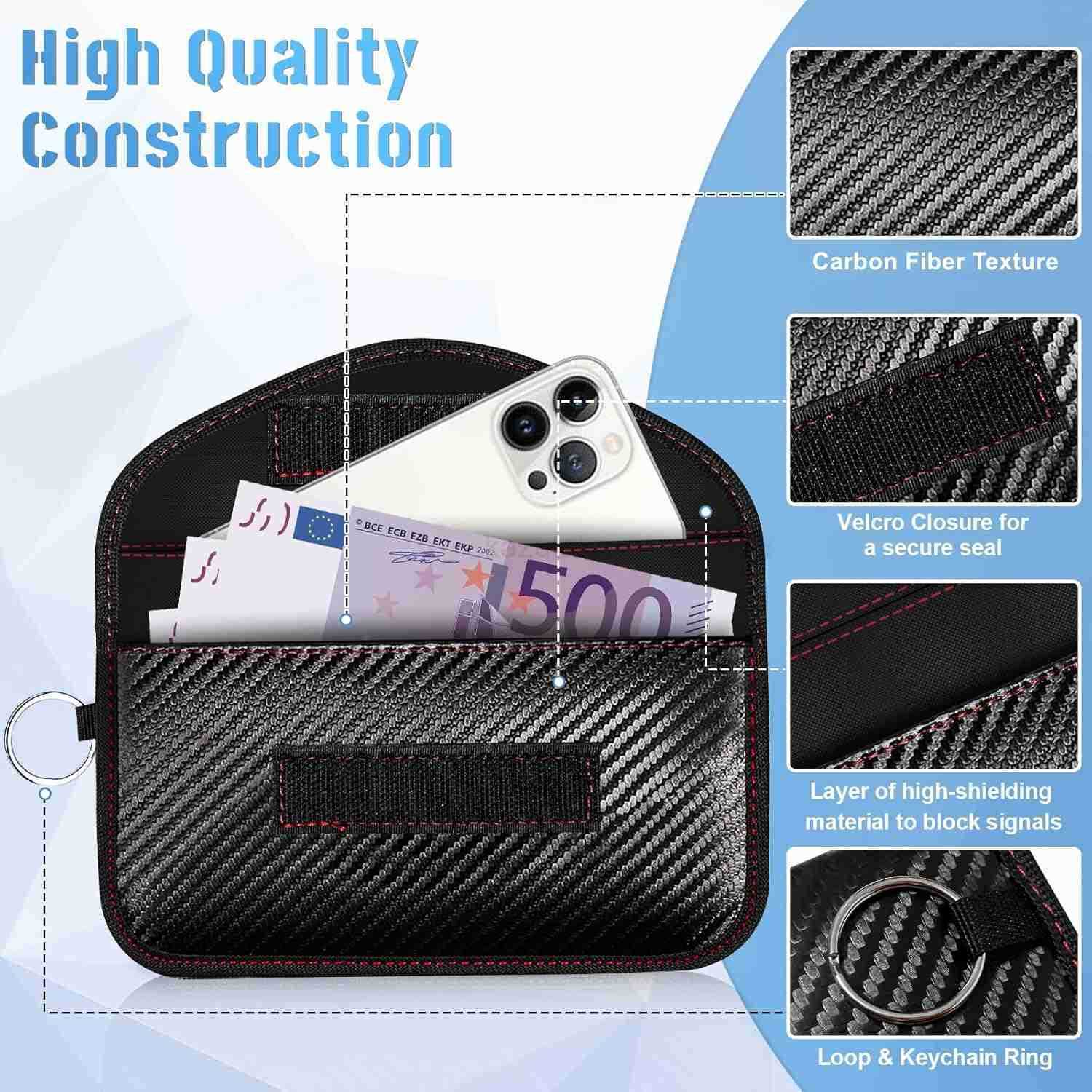 Bags for Phone and Key Fob 2 Pack Pouchs Faraday Car Key Signal Blocker RFID Blocking Pouch Car Keys Fob Protector 78 Anti Theft Phone Pouch with Sign