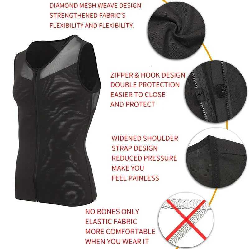 Mens Body Shaper Abdomen Slimming Shapewear Belly Shaping Corset Top Gynecomastia Compression Shirts WIth Zipper Waist W250910
