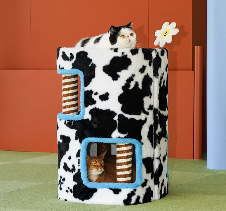Universal Pet Furniture: Multi-Level Cat Condo Combining a Cozy Sleeping Area and Play Structure