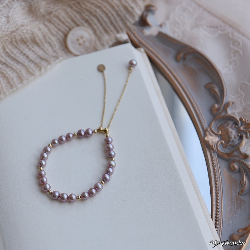 French Simple Freshwater Pearl Bracelet Female Grape Purple Pearl 14K Gold Design Light Adjustable Bracelet