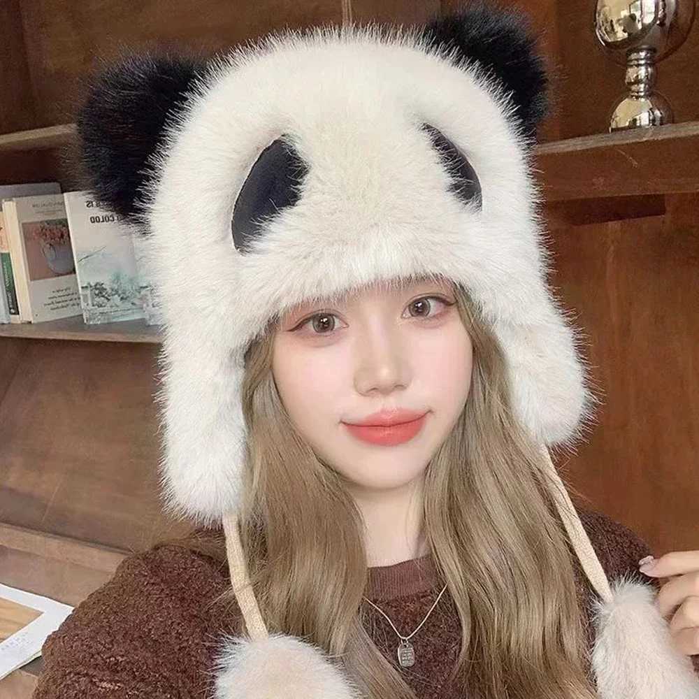 Winter Panda Plush Hat Outdoor Cycling Ear Protection Hats Thickened Warm Hat Casual Fleece Girls Hat Womens Warmth Cs GiftsXJ250910