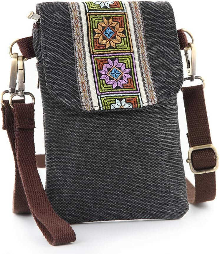 Vintage Embroidered Canvas Flip Small Crossbody Bag Cell Phone Pouch for Women Wristlet Wallet Bag Coin Purse Z250910