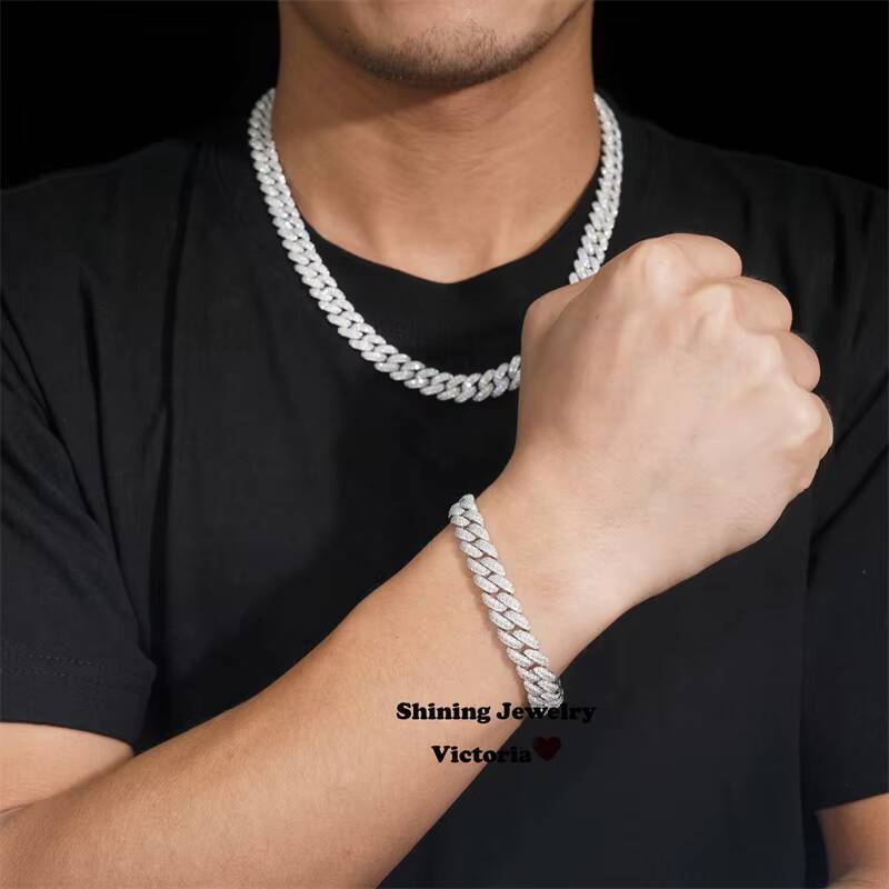 Pass Diamond Tester VVS D Color Moissanite Iced Out Hip Hop 10MM Cuban Link Chain Necklace