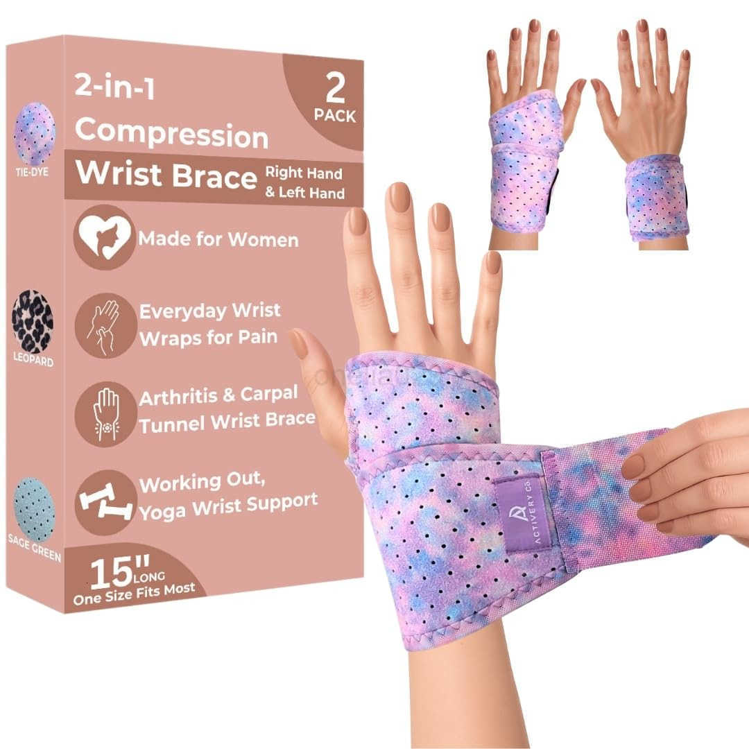 2pack Carpal Tunnel Wrist Brace for Women Wrist Wraps Wrist Support for Keyboard Fitness Exercise Arthritis Pain Relief Weightlifting Tendonitis Sprai