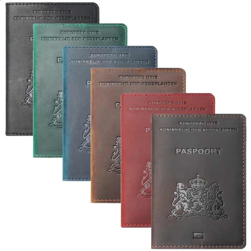 Genuine Leather Passport Cover for Netherlands Dutch Credit Card Holder Holland Passport Case Travel Wallet250906