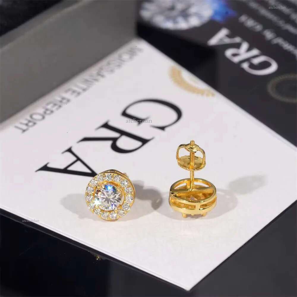 Trendy Hip Hop Ear Studs Ice Out VVS Moissanite Dia Jewelry Gold Plated Sterling Sier Stud Earring for Women