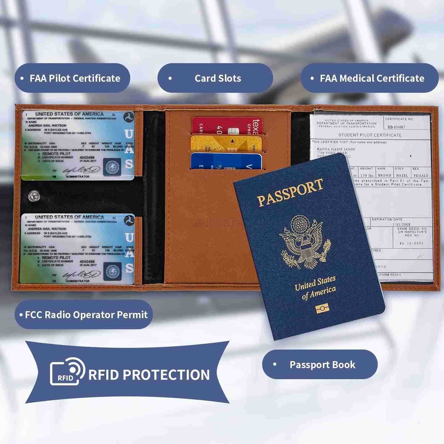 Wallet Passport Holder for Travel RFID Blocking Genuine Leather Travel Document Holder with Gift Box Passport Wallet for Pilots Men and WomenZ250910
