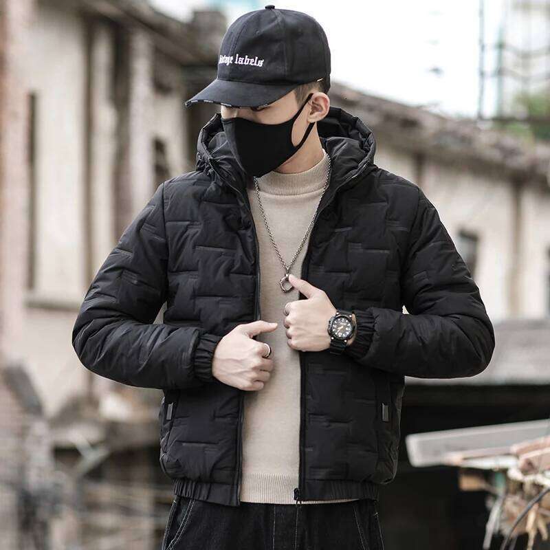 Autumn and winter men's hooded warm casual simple Korean version slim fit thick cotton jacket youth versati