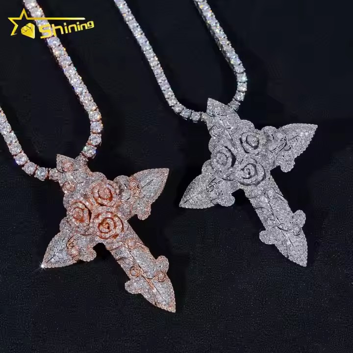 New Design Hot Selling 925 Sterling Silver Gold Plating Hip Hop Jewelry VVS Diamond Necklace Moissanite Iced Out Cross Pendant