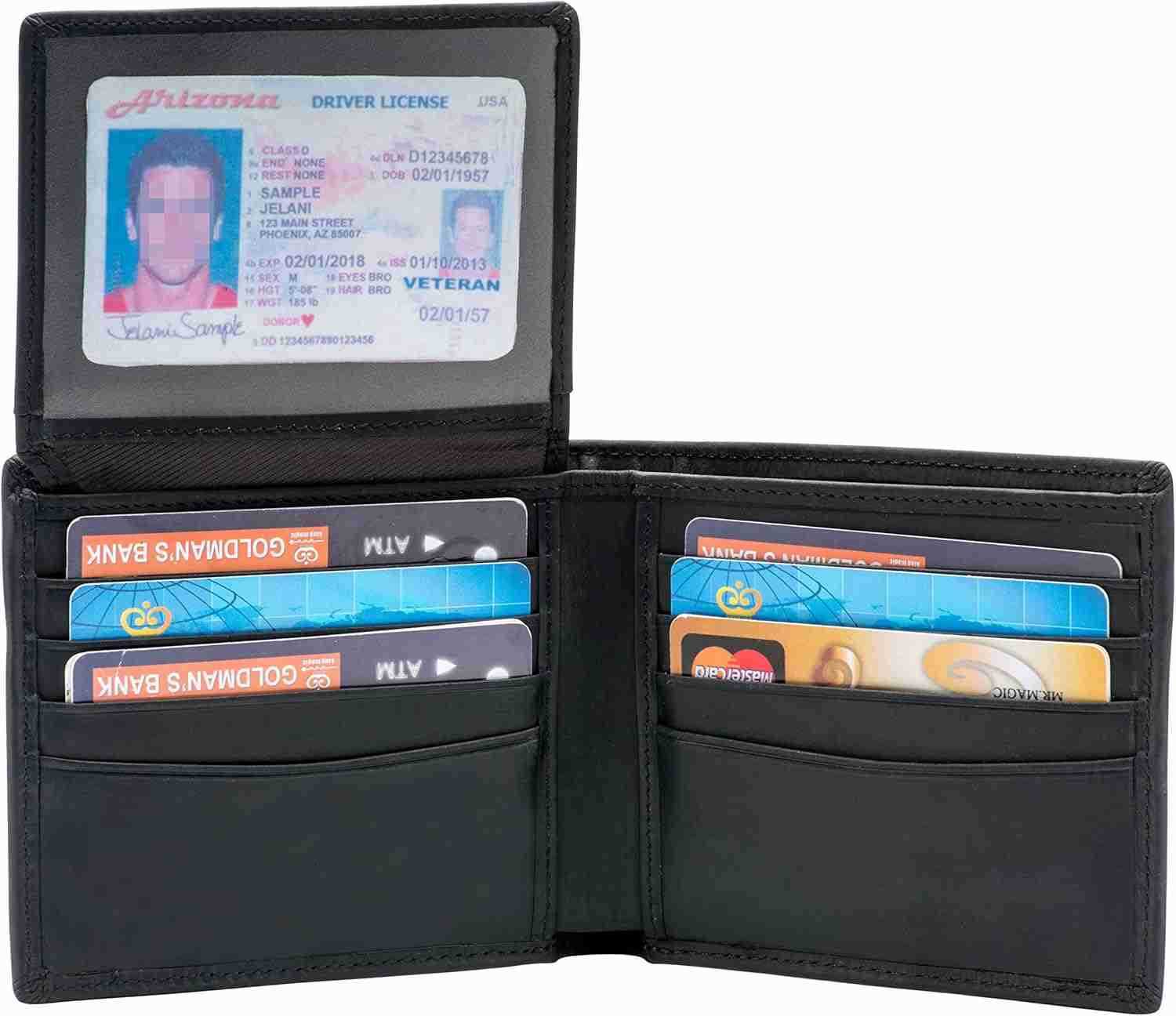 RFID Blocking Genuine Leather Bifold Wallet for Men with Zipper and 2 ID WindowsZ250910