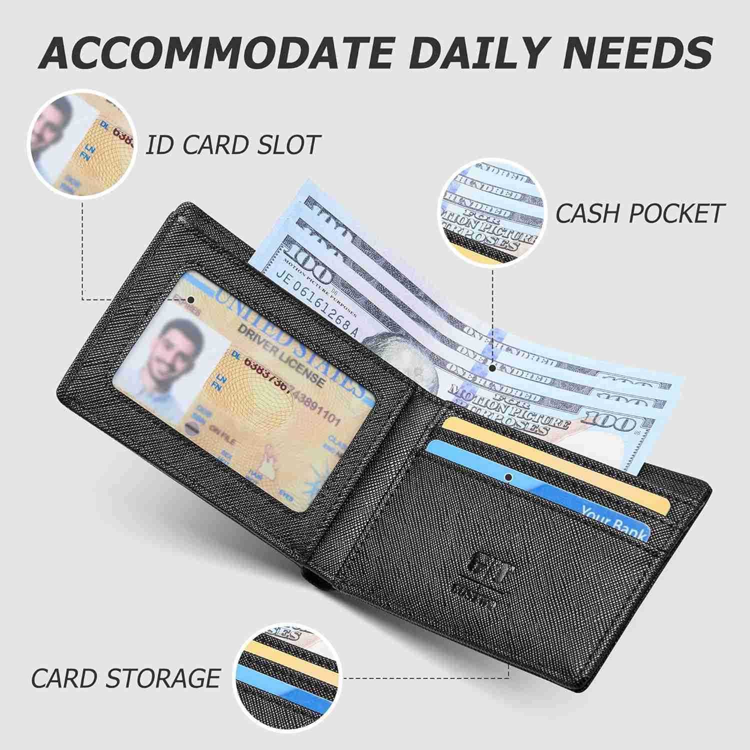 Slim Wallet for Men Minimalist Leather ID Window Front Pocket Bifold WalletZ250910