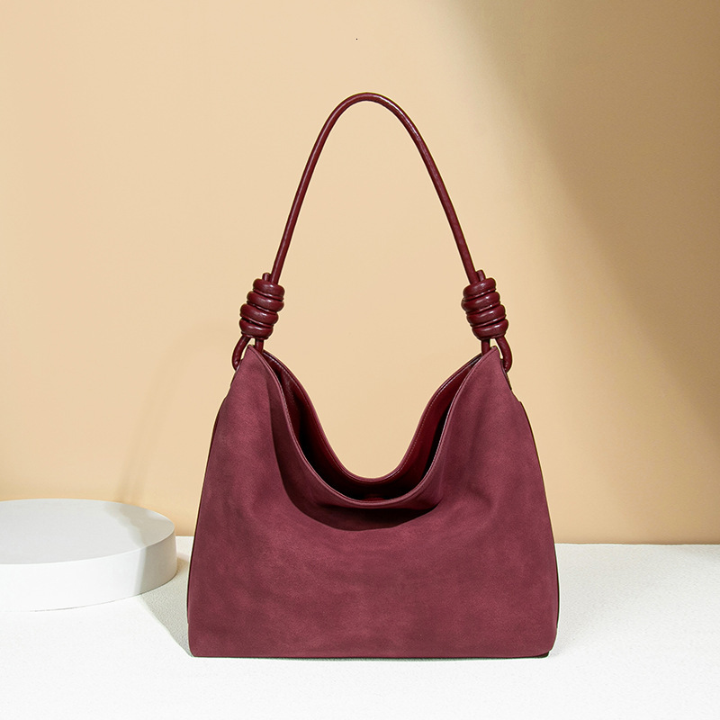 New Red Suede Tote Autumn Winter Single Shoulder Crossbody High-End Luxury Matte Commuter Bucket Bag