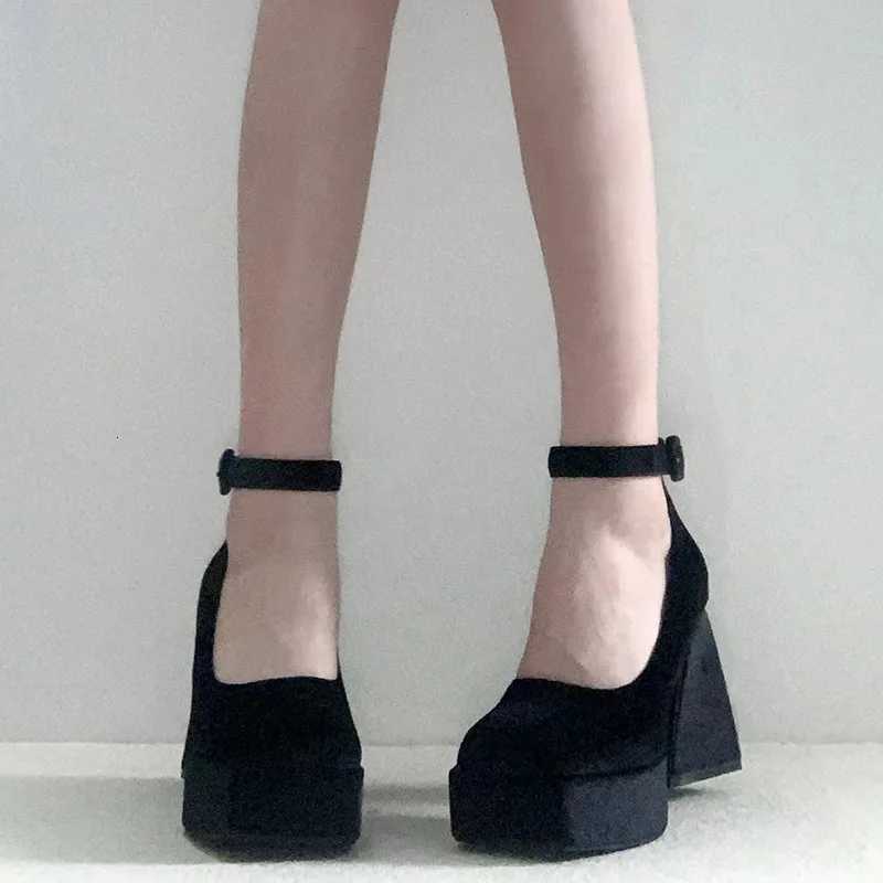 Gorgeous Velvet Block Heel Platform Pumps Women Green Mary Janes Shoes for Woman High Heels Ladies Luxurious Party Dance Shoes W250910
