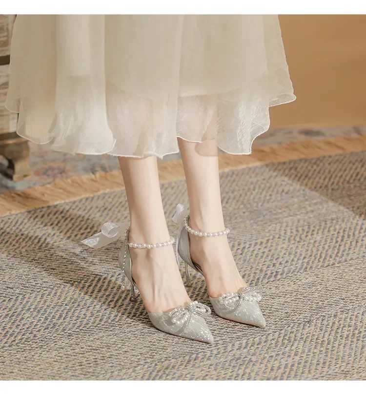 Bridal Wedding Shoes Women Pumps Crystal Bowknot Satin Sandals 2025 Summer Transparent Shoes High Heels Party Prom Shoes W250910
