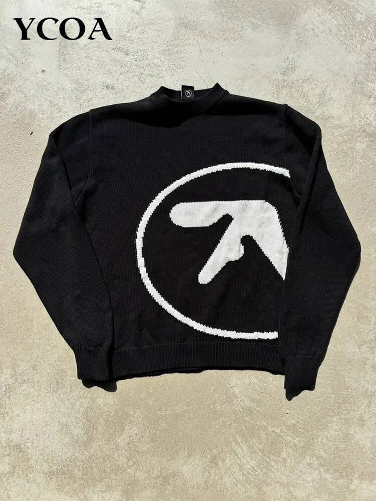 Men's Sweater Y2K Aphex Twin Knit Oversized Pullovers Gothic Jumper Winter Graphic Streetwear Long Sleeve Tops Vintage Clothing dongdumaoyi