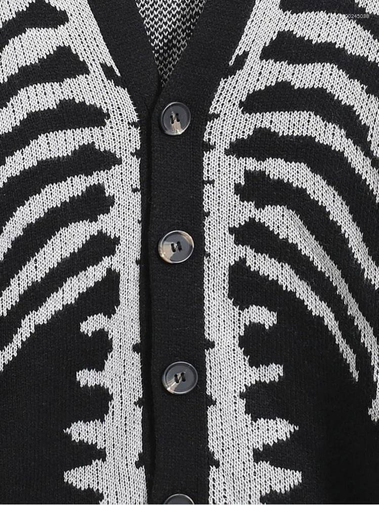 Men's Sweaters Skeleton Pattern Cardigan Gothic Long Sleeve Unisex Outwear Knitted Coats