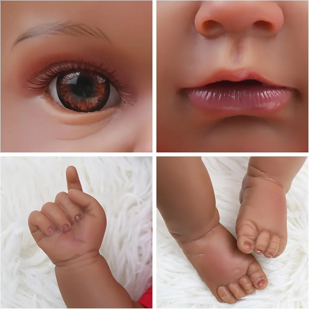 50cm Baby Doll Like Real Reborn Black Girl Realistic Painted Babies Silicone Vinyl African American Soft Cloth Body Rooted Hair 250909