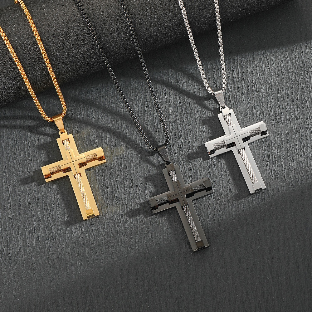Mens Classic Vintage Stainless Steel Creative Cross Pendant Personalized Neutral Style Accessories Chains Titanium Material