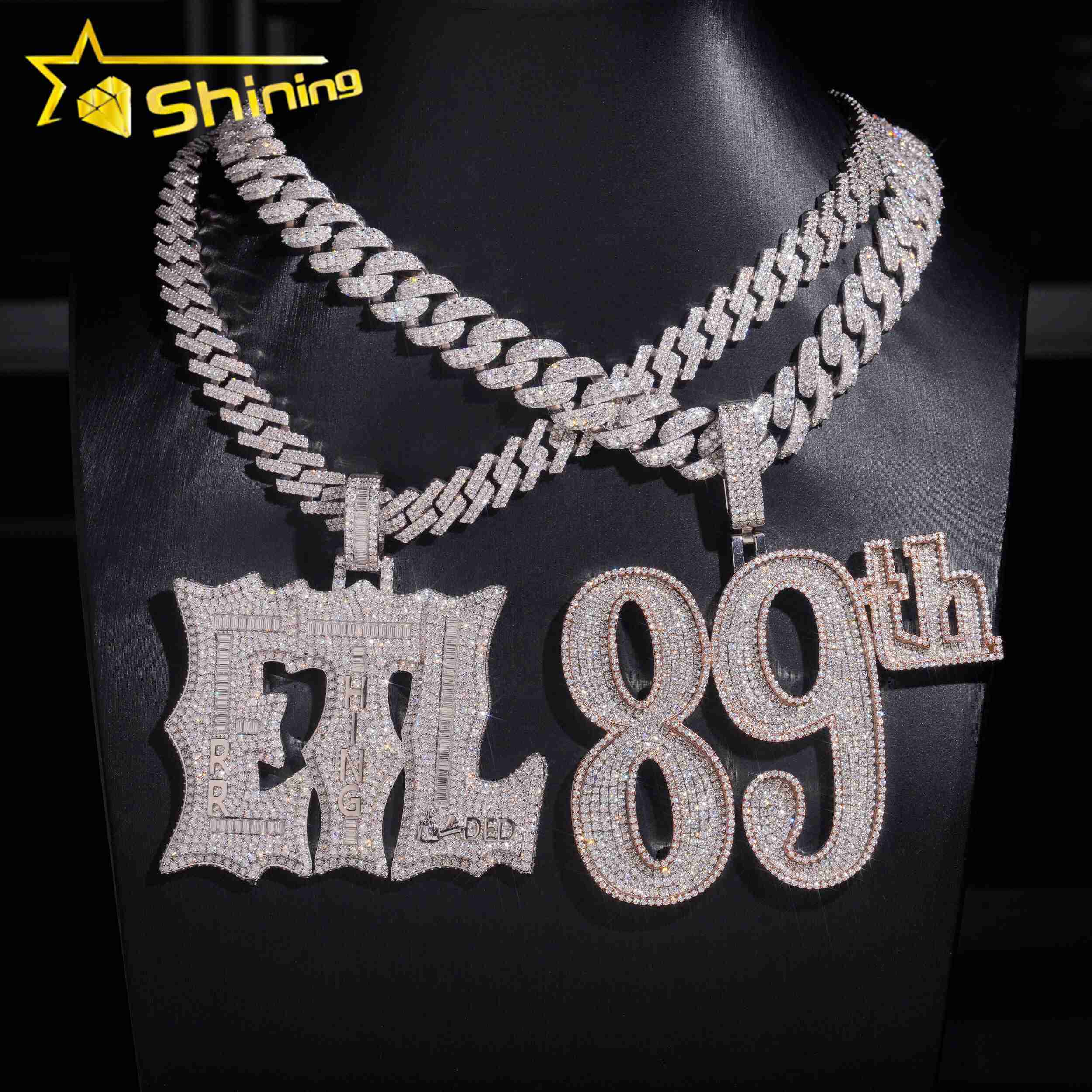 Hip Hop Mossanite Pendant Custom Letter Number Pendant S925 Sterling Gold Plated Iced Out VVS Moissanite Diamond Pendant