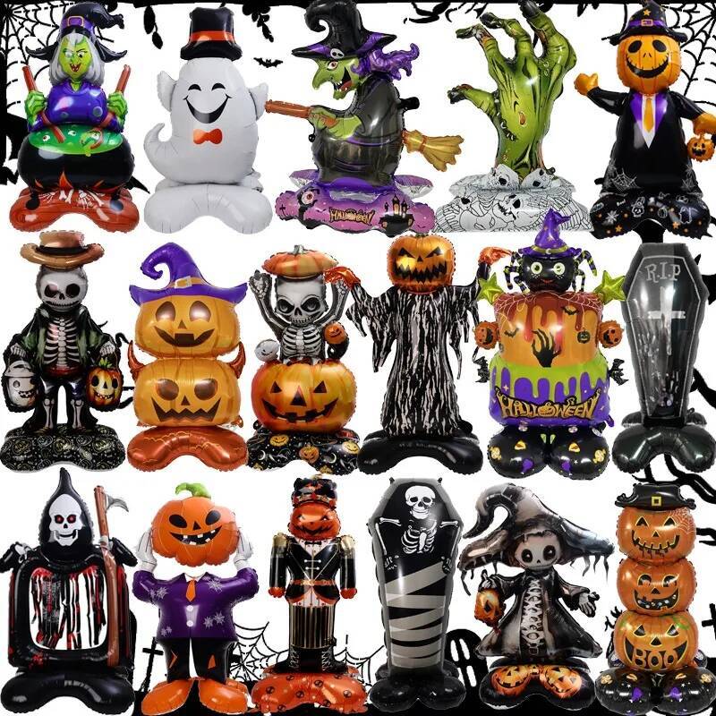 Giant Foil Balloons Iatable Witch Ghost Pumpkin Skeleton Standing Balloon Home Halloween Party Decoration Kids Gift