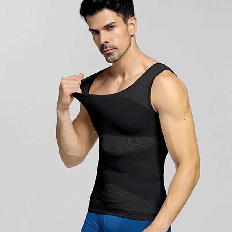 Chest Compression Vest Men Gynecomastia Body Shaper Posture Corrector Slimming Waist Control Tummy Trimmer Mesh Tops Large Size W250910