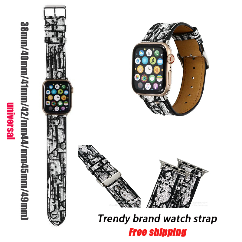 2025 Luxury Leather Brand Apple Watch Letter D Strap Suitable for 38/40/41/42/44/45/46/49mm Leather Hand sewn Material Black/Grey/Blue/Red Classic Fas