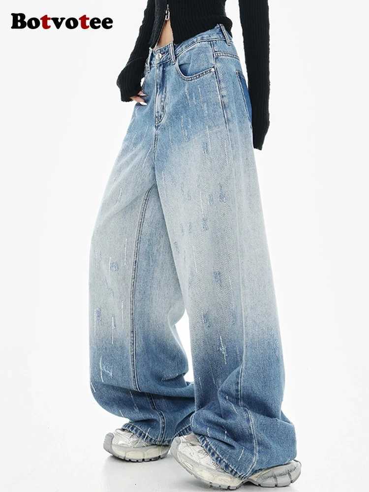 Botvotee Fashion Baggy High Waisted Blue Jeans for Women 2025 Y2k Denim Pants Patchwork Women Clothing Z250910