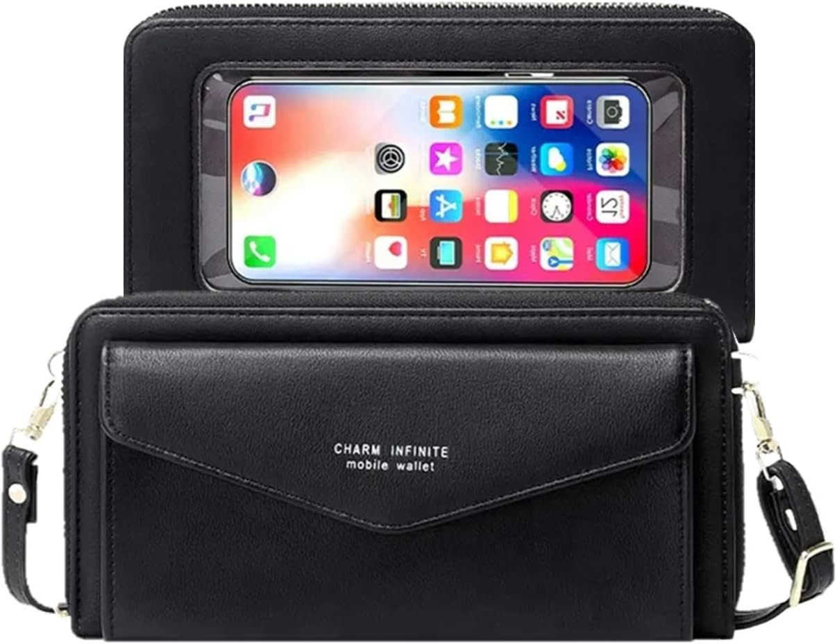 Leather Crossbody Phone Bag for Women RFID Blocking Touch Screen Wallet Shoulder Handbag with Clear Phone Window Z250910