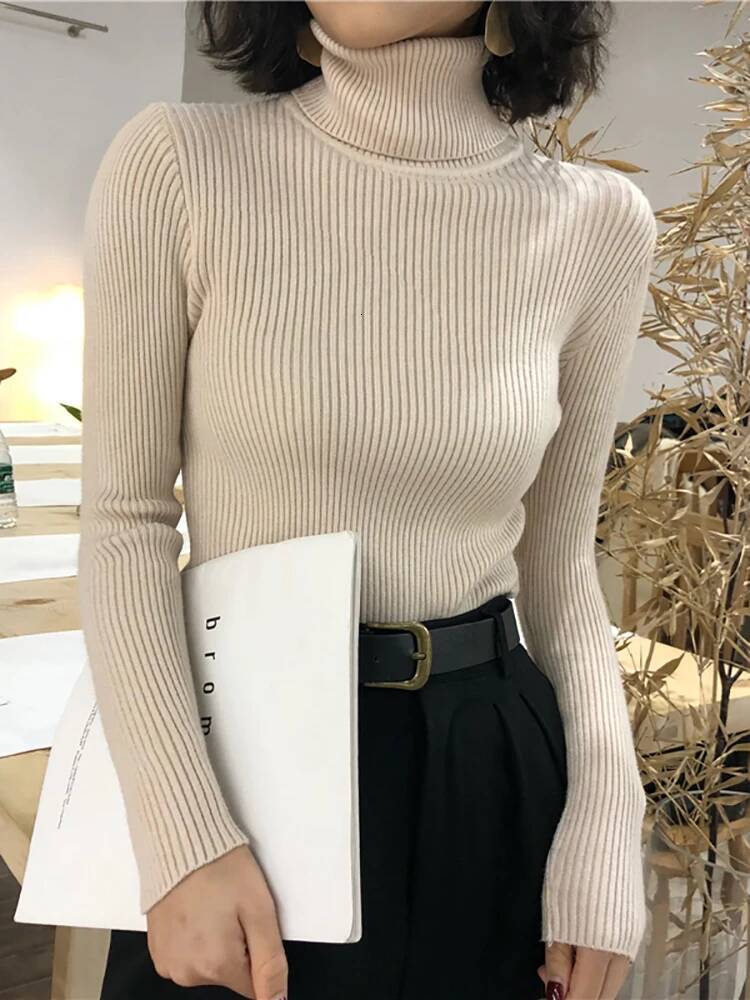 Turtleneck Womens 2025 Autumn Winter Tops Korean Slim Women Pullover Jumper Knitted Sweater Pull Femme Hiver Truien dongdumaoyi
