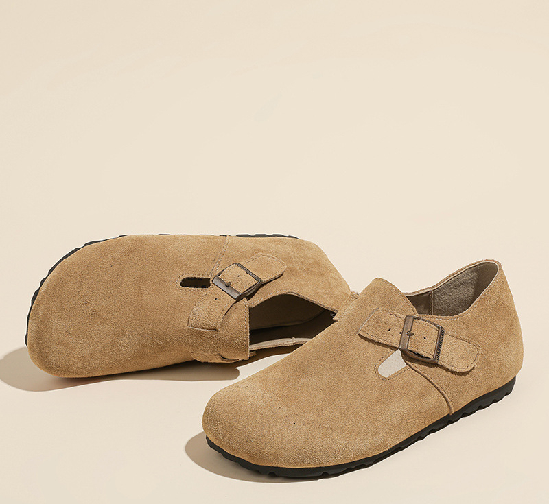 Designer shoes thick soled women's shoes new genuine leather lazy half slippers big toe shoes retro women's soft soled shoes