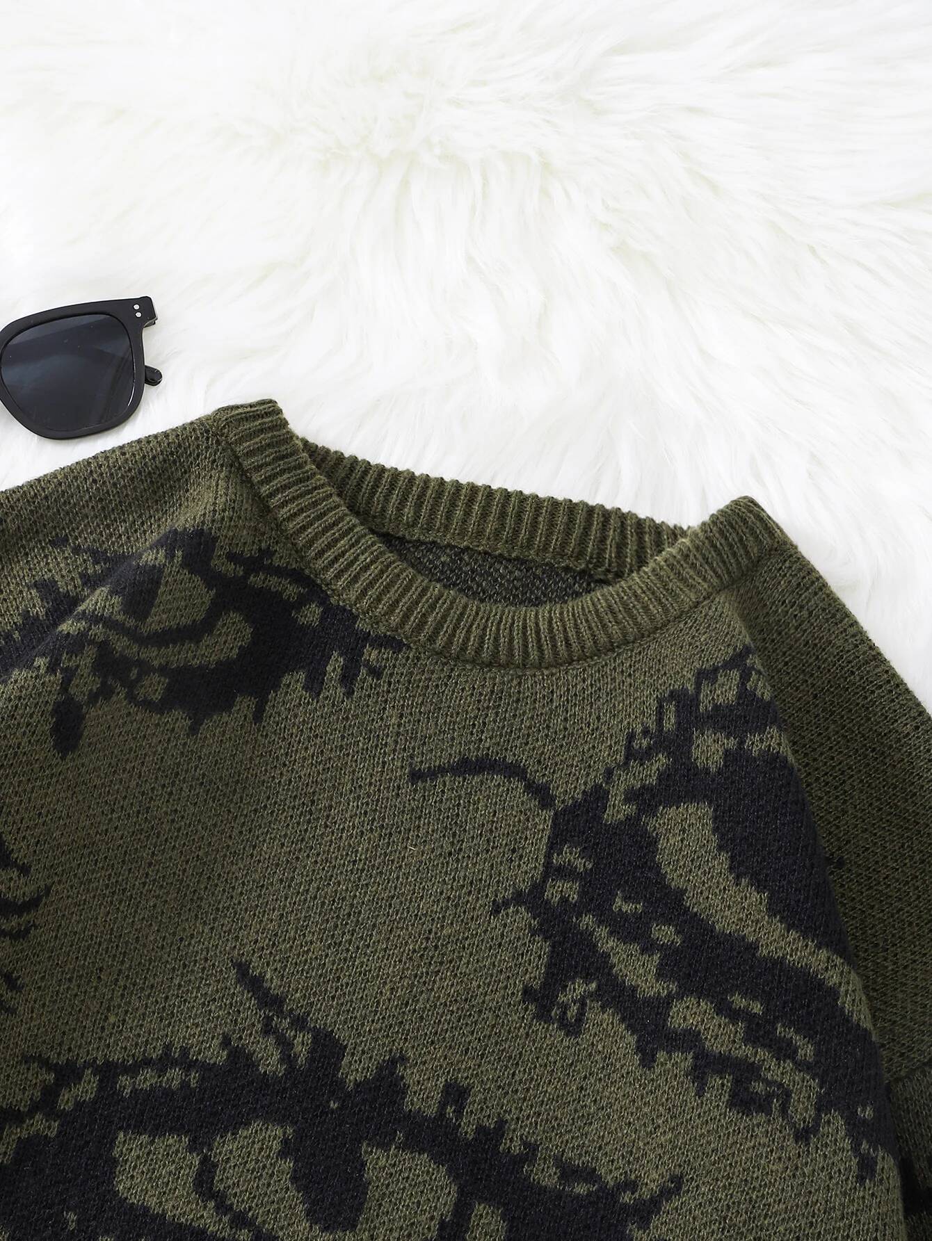 New Popular Autumn and Winter Abstract Eye Jacquard Pattern Sweater Casual Round Neck Knitted Men's Pullover dongdumaoyi