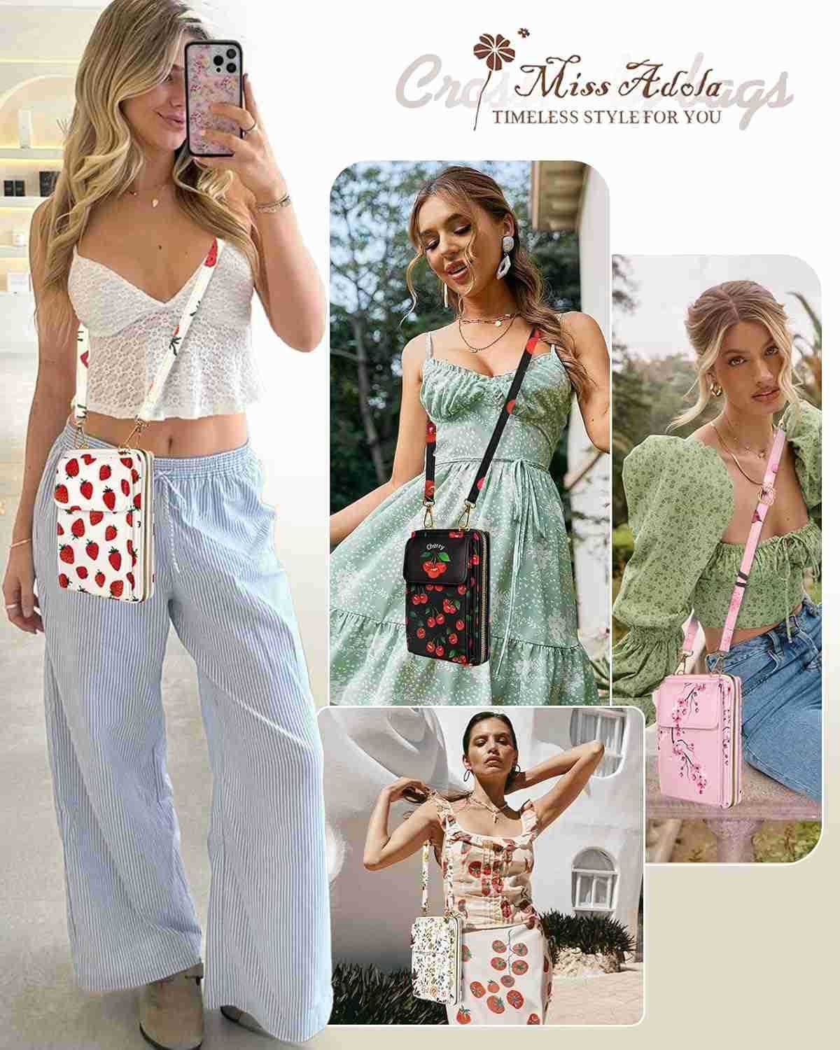 Cute Crossbody Purse Cell Phone Bags for Women Leather Cellphone Wallet Purse with Adjustable Shoulder RopeW250909