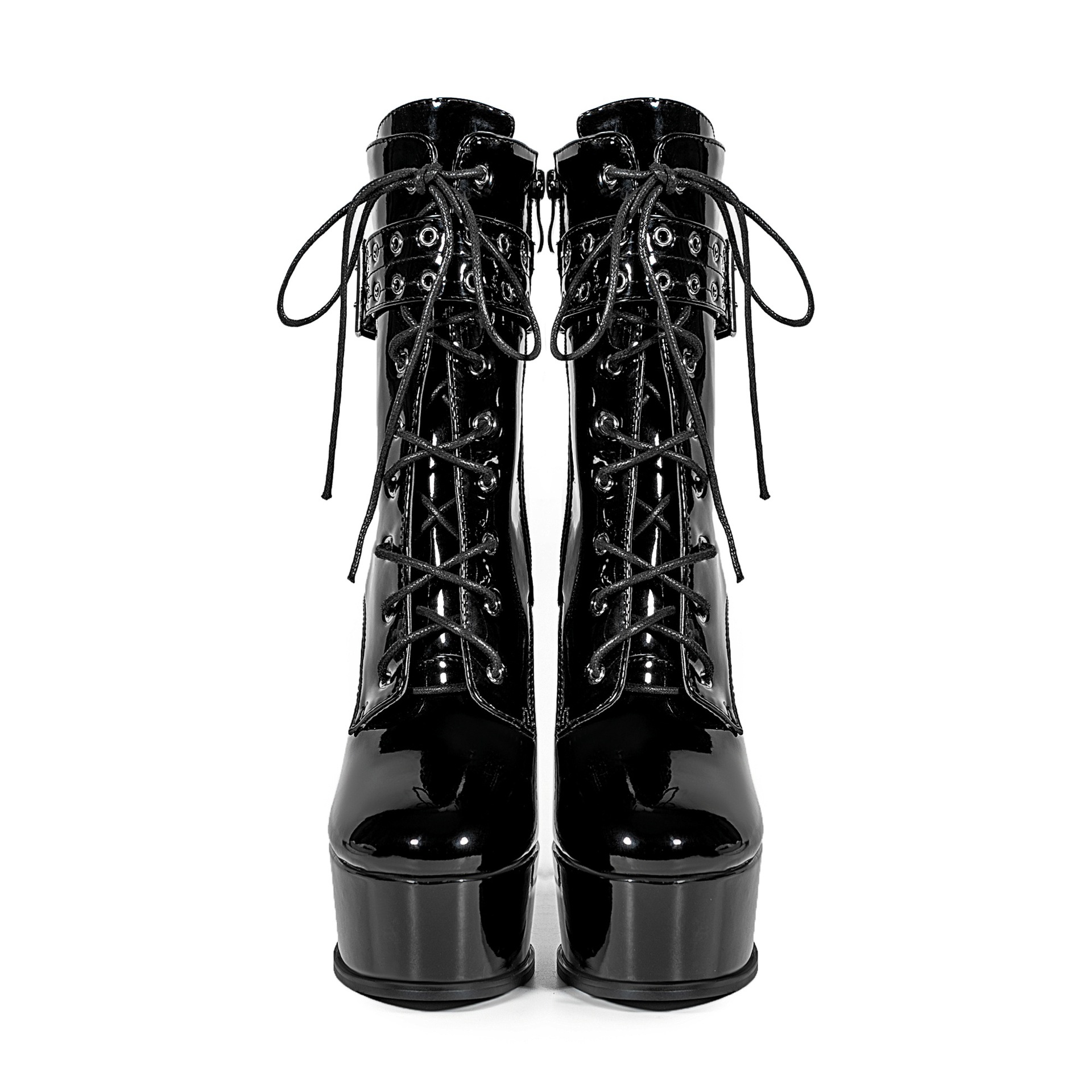 Chengdu Artisan Platform Stiletto Ankle Boots - Buckle and Stud Detail Fashion Boots (Black) Chunky Heel Women's Boots