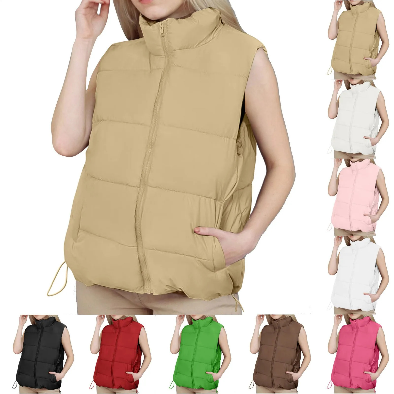 Womens Sleeveless Warm Down Vest Autumn And Winter Oversize Zip Up Casual Tank Parkas Jacket Solid Color Puffer Outwears 250823