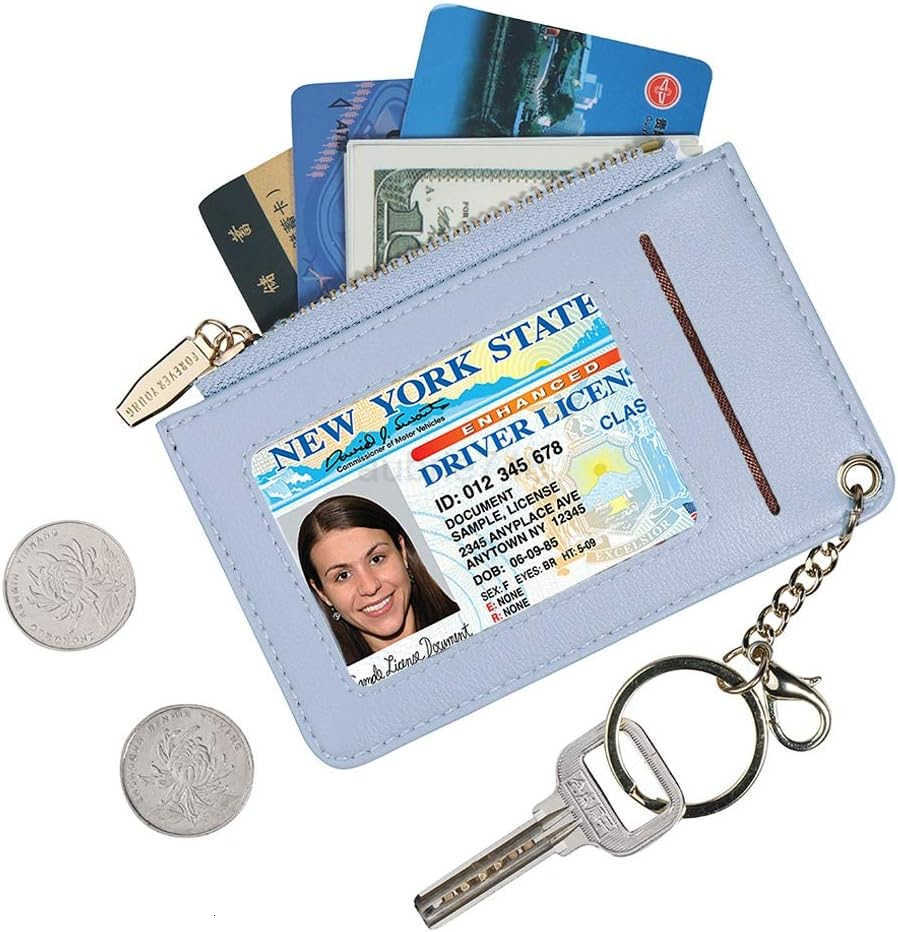 Small Wallets for Women Slim Leather Card Case Holder Wallet Coin Change Purse with KeychainZ250910