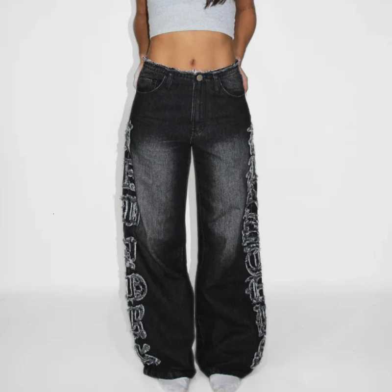 Gothic Style Patchwork Baggy Wash Jeans Fashion Trendy Y2K Straight Jeans Men and Women Universal High Street Wideleg Jeans Z250910