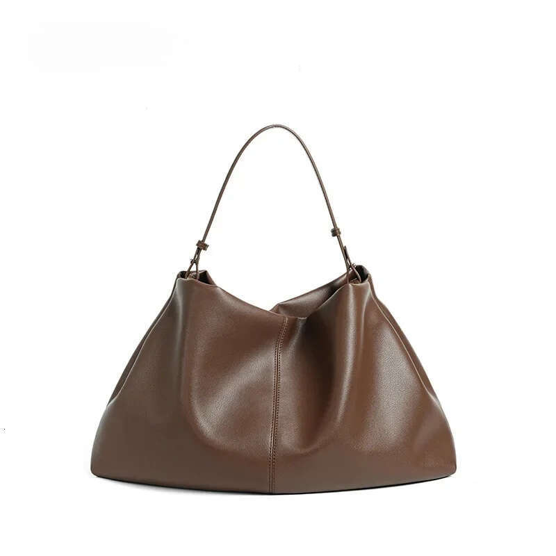 Business Huge Travel Tote Coffee Brown Color Slouchy Style Soft Cowhide Leather Women Shoulder Bag Work Handbag