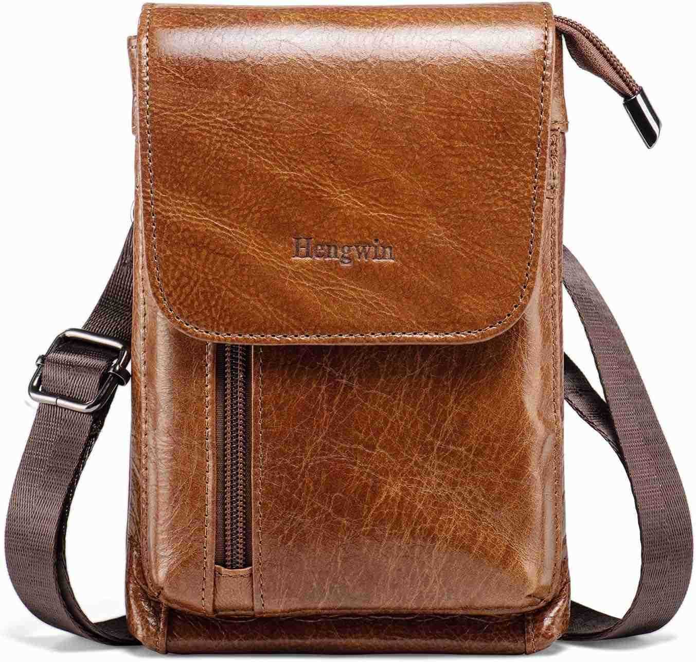 Genuine Leather Small Crossbody Bag for Men Women Cellphone Belt Pouch Bag Travel Passport Wallet Shoulder Holster Z250910