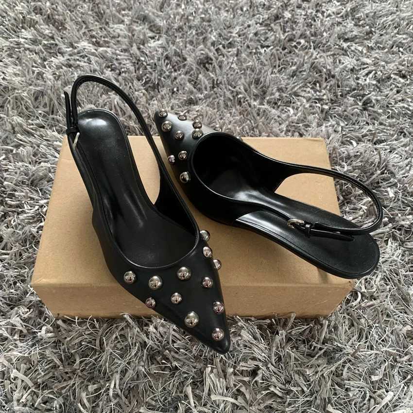 2025 Spring New Brand Women Sandal Fashion Rivet Pointed Toe Ladies Elegant Slingback Shoes Thin High Heel Pumps W250910