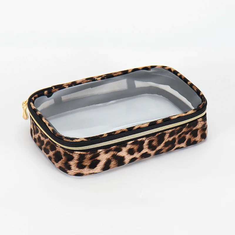 Waterproof Large Capacity Leopard Print Clear Makeup Bag Portable Travel Toiletries Storage Cosmetic Organizer with ZipperXJ250910