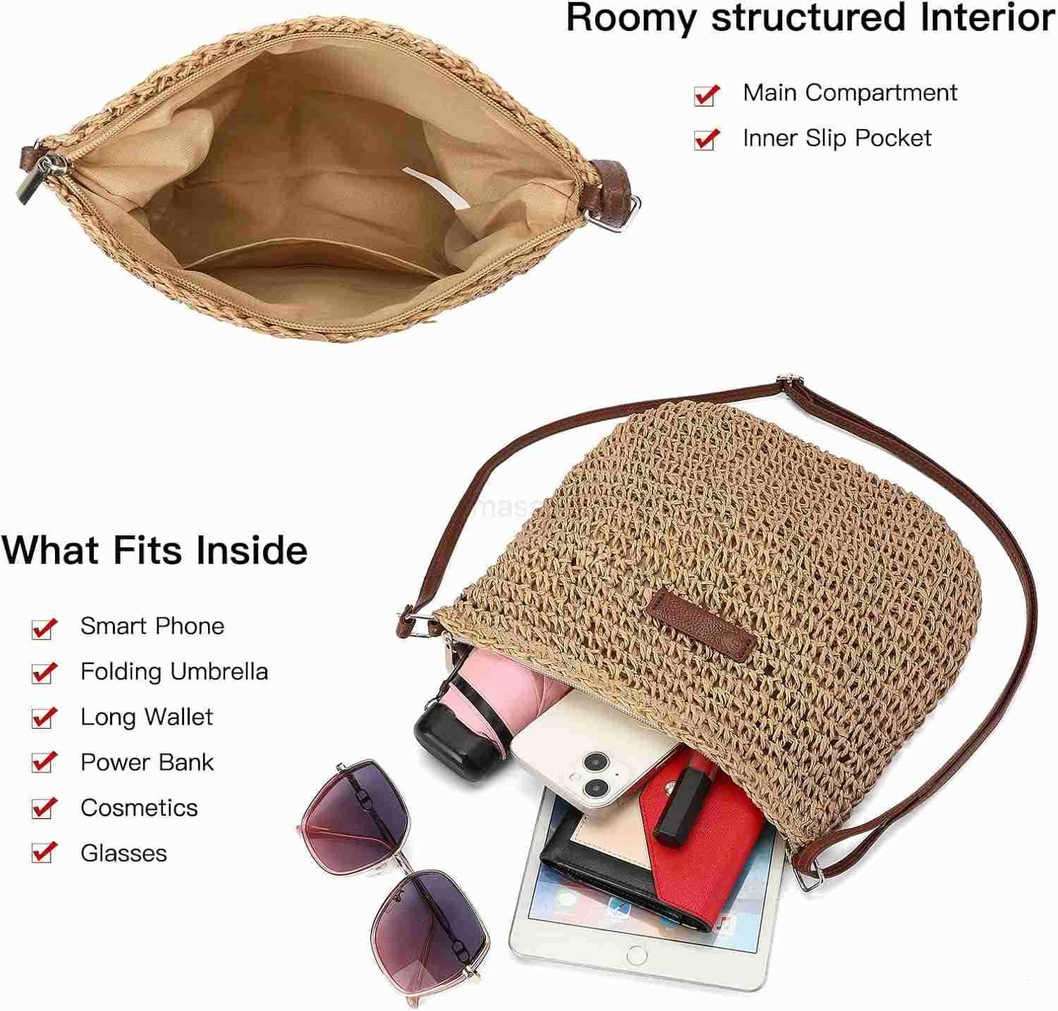 Straw Beach Bags for Women Summer Crossbody Bag Shoulder Bag Woven Purse for Vacation M250910