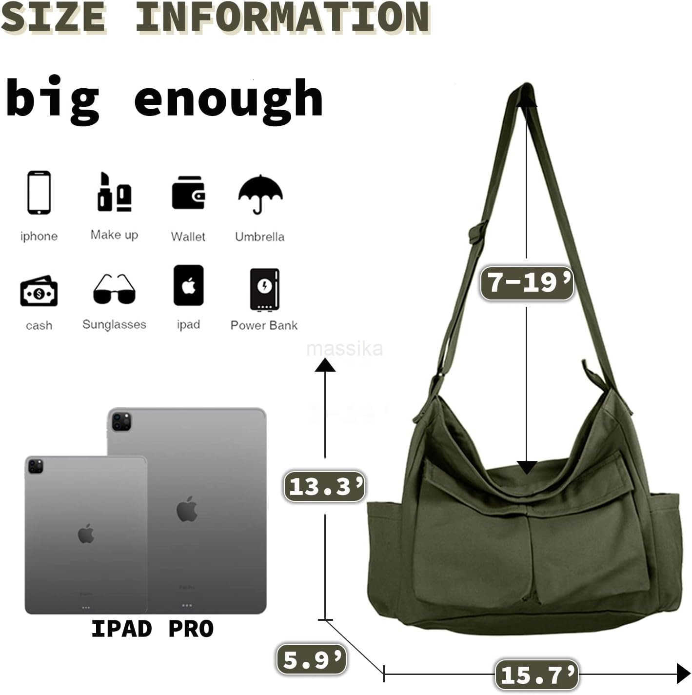 Canvas Messenger Bag Large Hobo Crossbody Bag with Multiple Pockets Casual Shoulder Tote Bag for Women and Men M250910