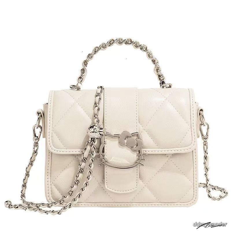 Classic Women's Metal Sequin Cute Kitten Handbag Free Shipping Designer Niche Chain Fashion Dia Grid White Shoulder Crossbody Bag ddmywonder ddmy