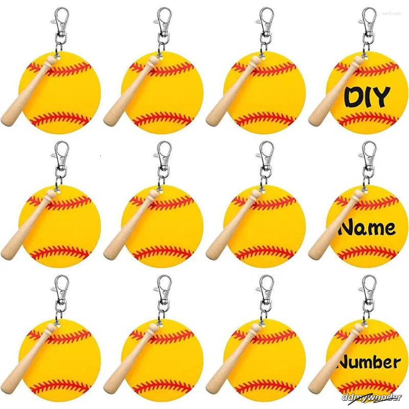 Keychains 12Set Baseball Acrylic Keychain With Mini Bat Keyring Sports DIY For Crafting Party Favors