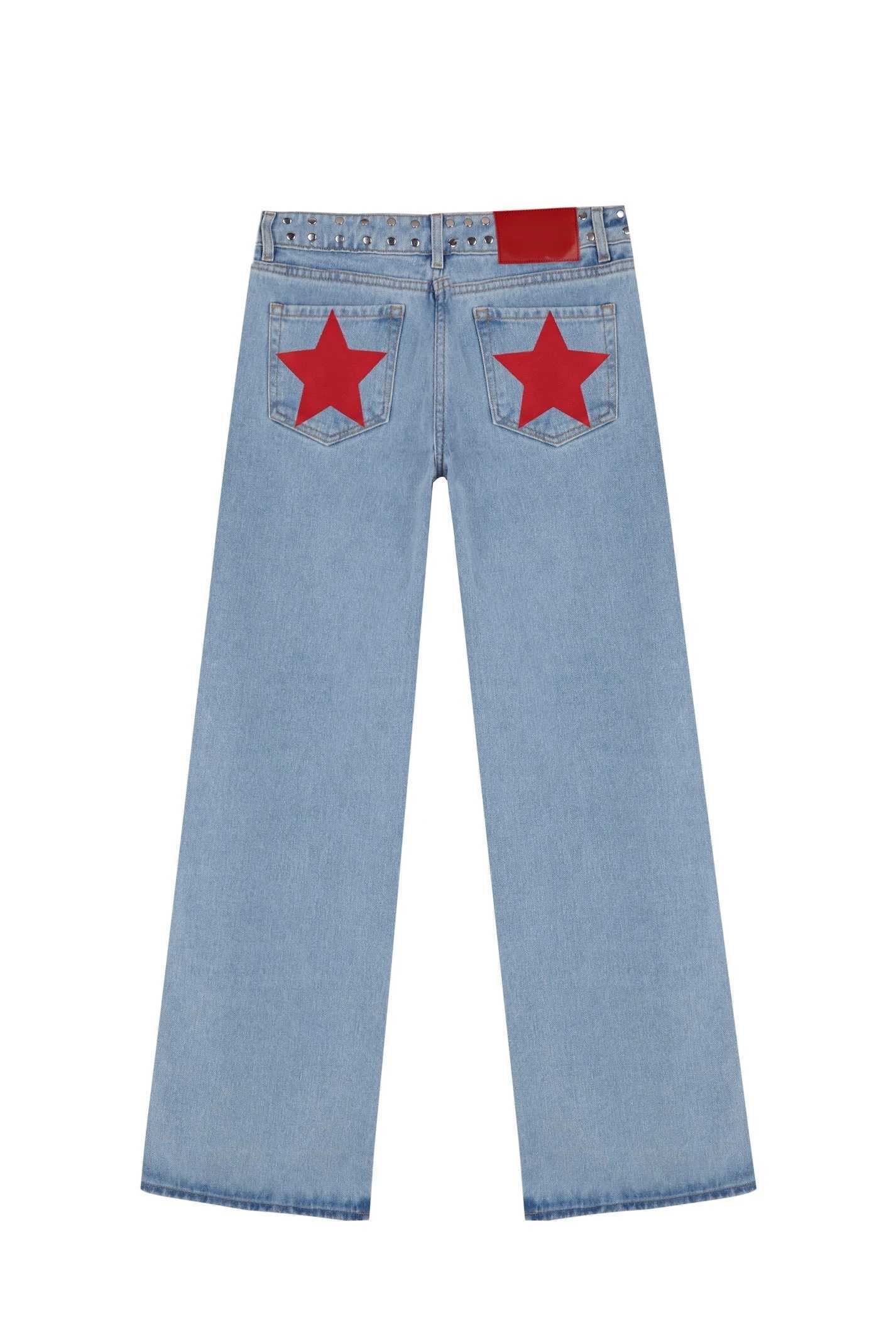 Womens High Street Pentagram Printed High Waisted Jeans Harajuku Street Loose Jeans Womens Clothing Casual Straight Leg Pants Z250910