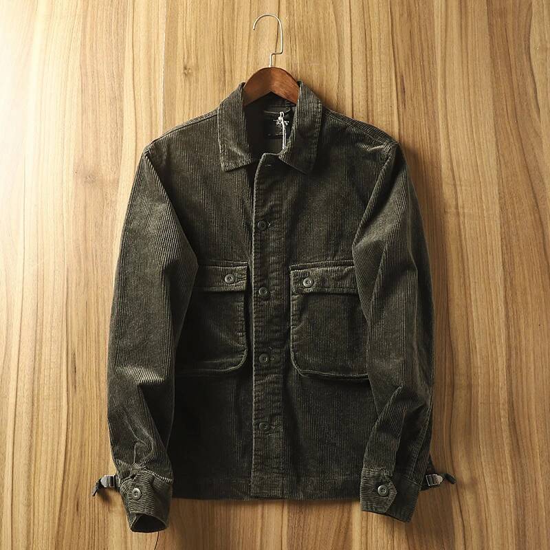 Fashionable Mens Corduroy Cargo Jackets 2025 Spring Fall Casual Solid Color Button Turn-down Collar Coats For Men Vintage Jacket