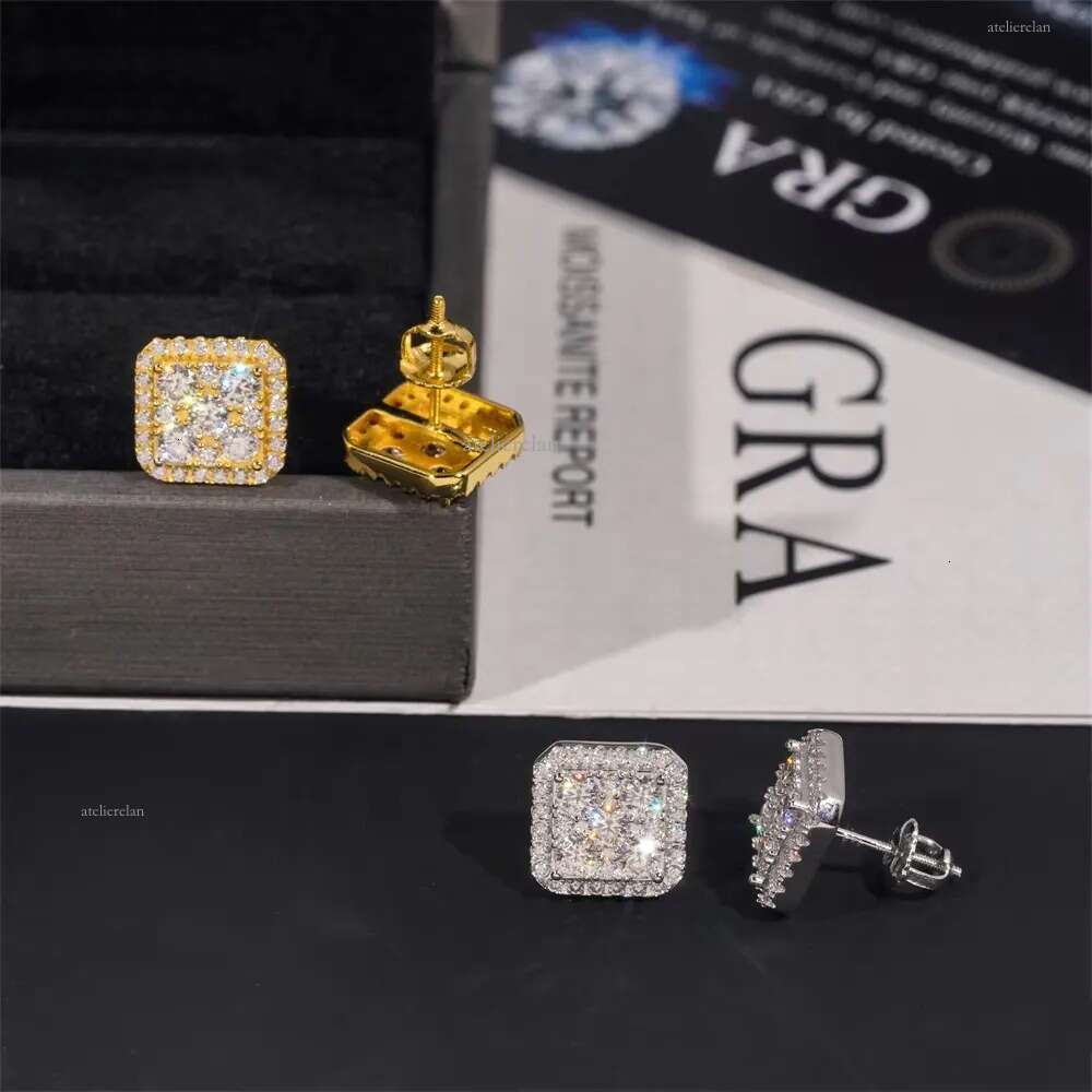 Hip Hop High Quality VVS Dia Square Iced Out Mens Sier Moissanite Earrings