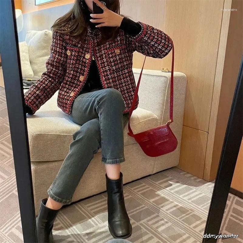 Women's Jackets Women Jacket 2024 Autumn Winter Korean Small Fragrant Tweed Coat Female Fashion Wild Short Elegant Plaid Outwear Ladies Top