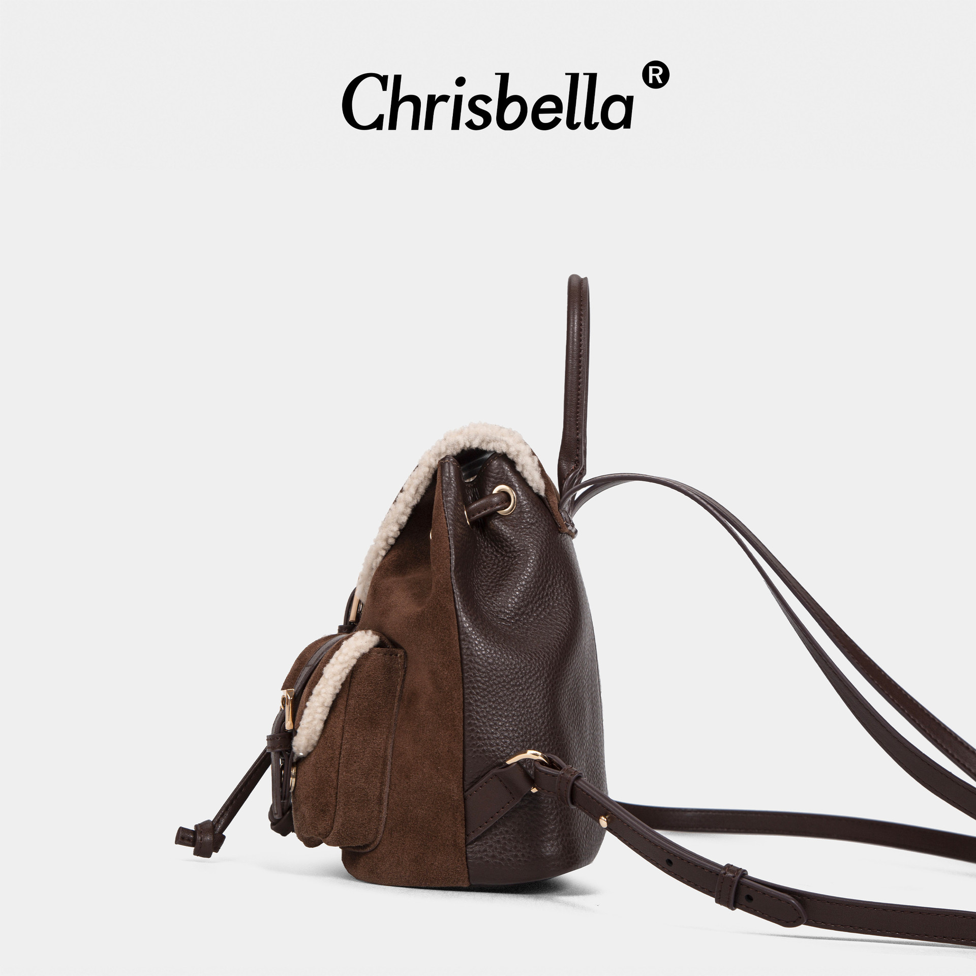 Lamb fleece nubuck cowhide cowhide backpack women's large capacity casual travel backpack vintage style shoulder tote bag