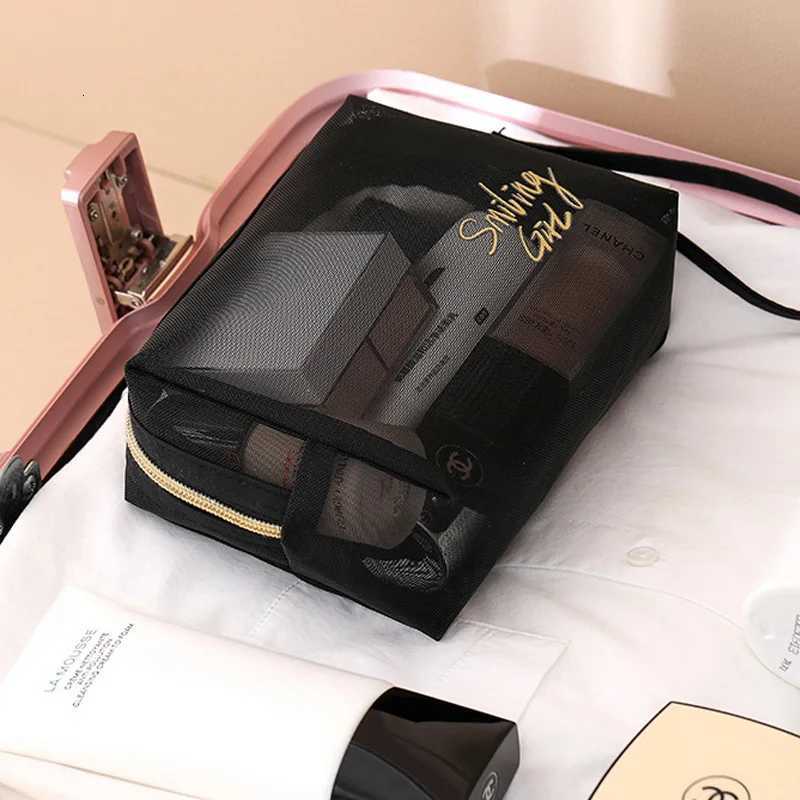 Travel Cosmetic Bag Transparent Mesh Pouch Double Layer Makeup Handbag WomenS Portable Travel Bag Toiletries Kit OrganizerXJ250910
